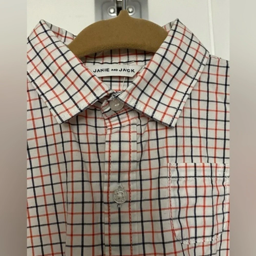 Janie and Jack Plaid Poplin Collared Button Down Long Sleeve Bodysuit Size 6-12M